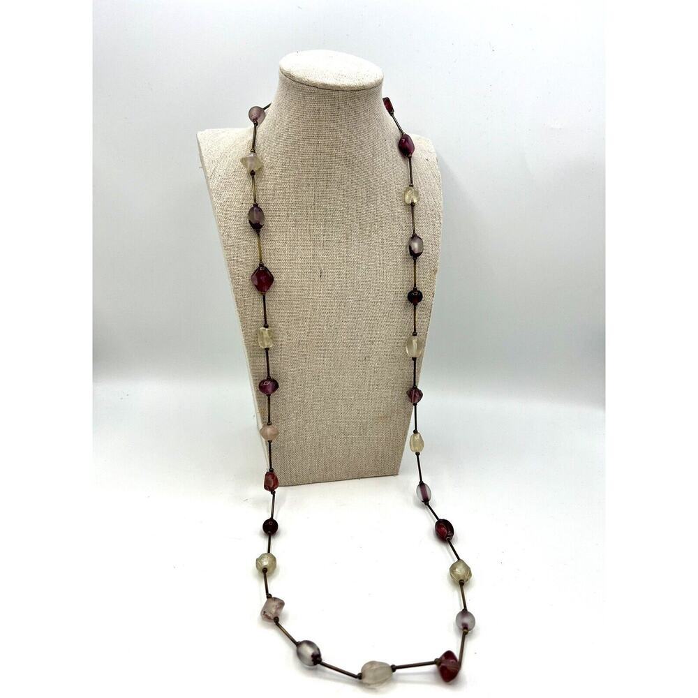 Vintage Multicolor Long Strand Glass Bead Necklace 19" Length Art Deco